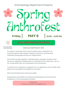 A flyer for the May 8th Spring Anthrofest Event