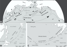 Black and white map of the North Pacific Rim