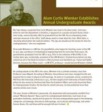 Curtis Wienker Establishes Annual Undergraduate Awards