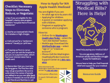 Purple brochure with advice to help mitigate medical debt