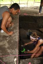 Hari Wibowo (UGM) and Kelsey Lutz (UW Museology) excavate at BN1 on Banda Neira