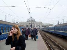 The central train station in Odessa, Ukraine