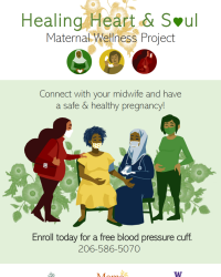a multicolor poster of pregnant women at a clinic for prenatal care