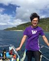Jiun-Yu on a boat for Ishigaki underwater archaeology project