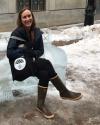 person sitting on ice sculpture bench
