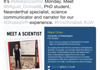 Screenshot of Perot Museum Tweet "Meet the Scientist" Miguel Ochoa, in English