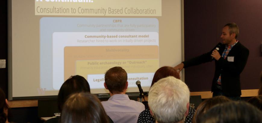 Workshop 2 Meaningful Collaboration and Indigenous Archaeologies. Chip Colwell (Denver Museum of Nature &amp; Science) Discussing the Collaboration Continuum. Photo credit: Hollis Miller