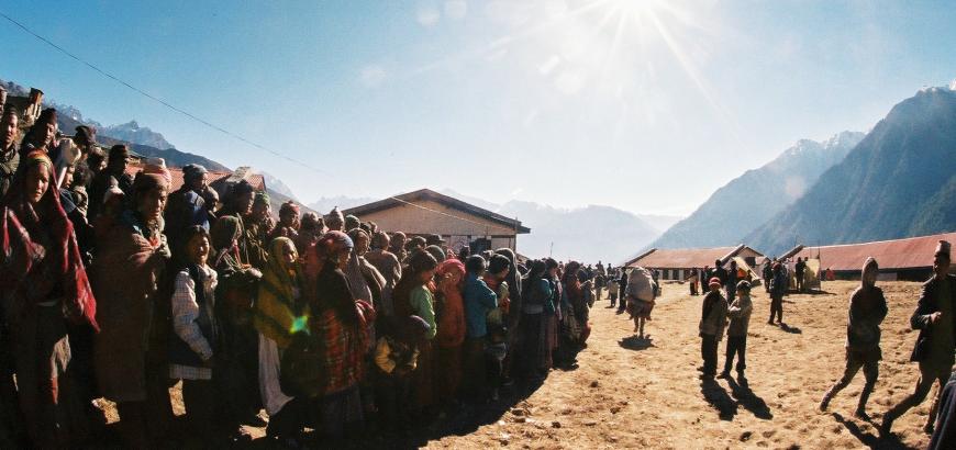 Long lines for health camps form early in the morning in Humla District, NW Nepal