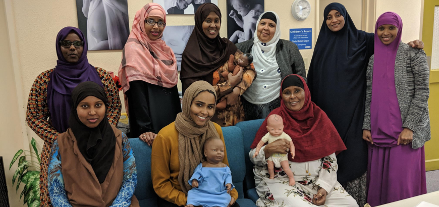 An incredible group of birth professionals and advocates from the local Somali-American community on the completion of the Safe Mother Project Great Start Professional Community Childbirth Educators Workshop (#StrongFamilies) conducted with Parent Trust