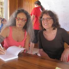 Chantal Spitz (left), Tahitian author whose book the students read, and Miriam Kahn